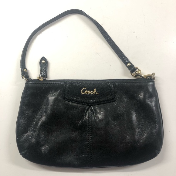 Vintage Coach Black Leather Clutch Wristlet Purse Bag - Picture 1 of 4
